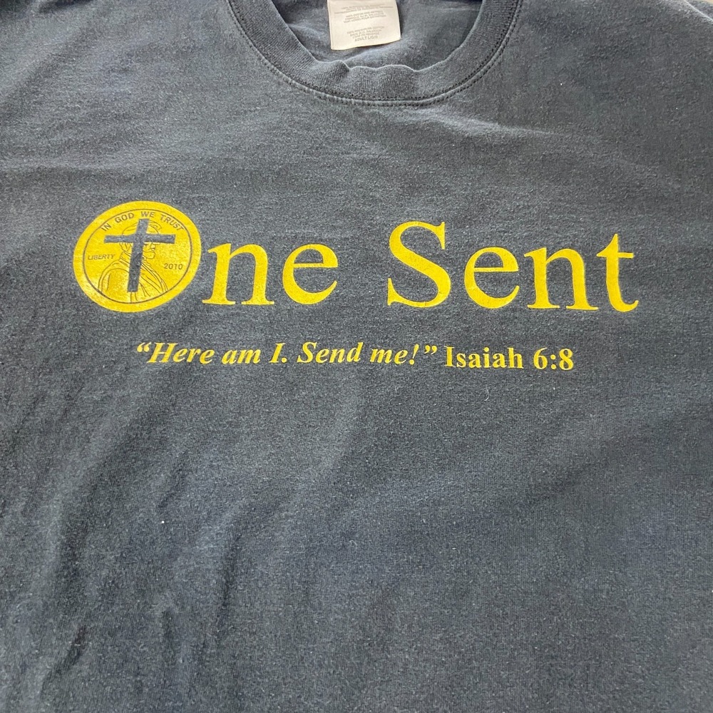 Vintage Y2K One Cent Biblical Jesus Tee T Shirt Sz L Black Spellout Short Sleeve - Picture 4 of 9